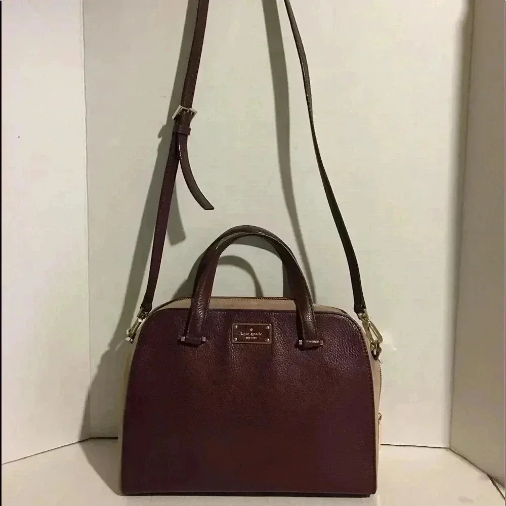 Kate Spade Plum/ beige leather crossbody bag